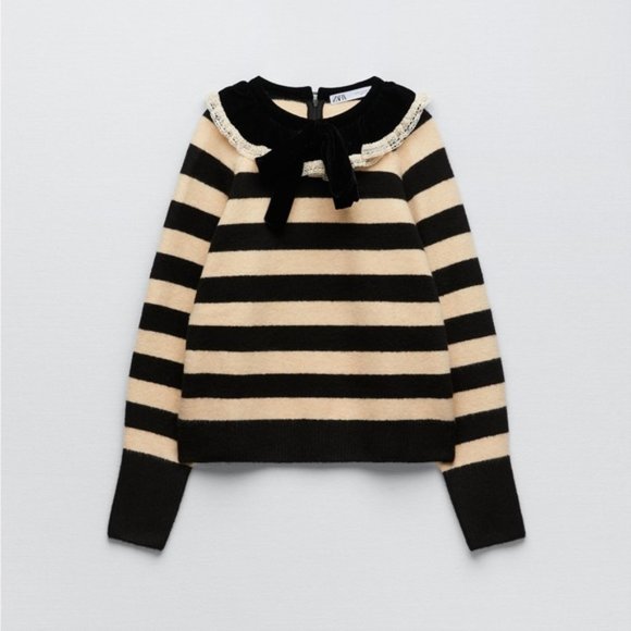 NWT Zara COMBINATION VELVET KNIT SWEATER S - Picture 1 of 3